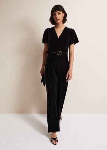 Phase Eight Holly Velvet Jumpsuit Black USA | 6839240-XD